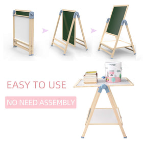 QZMTOY wooden easel with storage shelf keeps supplies organized