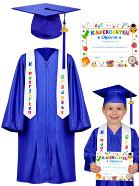 QZYL kindergarten graduation blue gown and cap set ready for memorable photo moments.