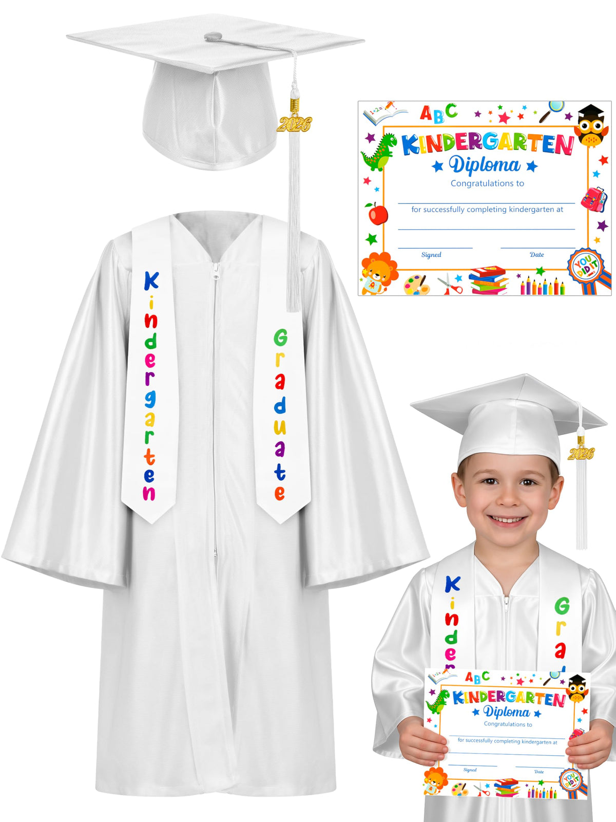 QZYL kindergarten cap and gown set full ensemble with durable zipper for busy ceremonies.