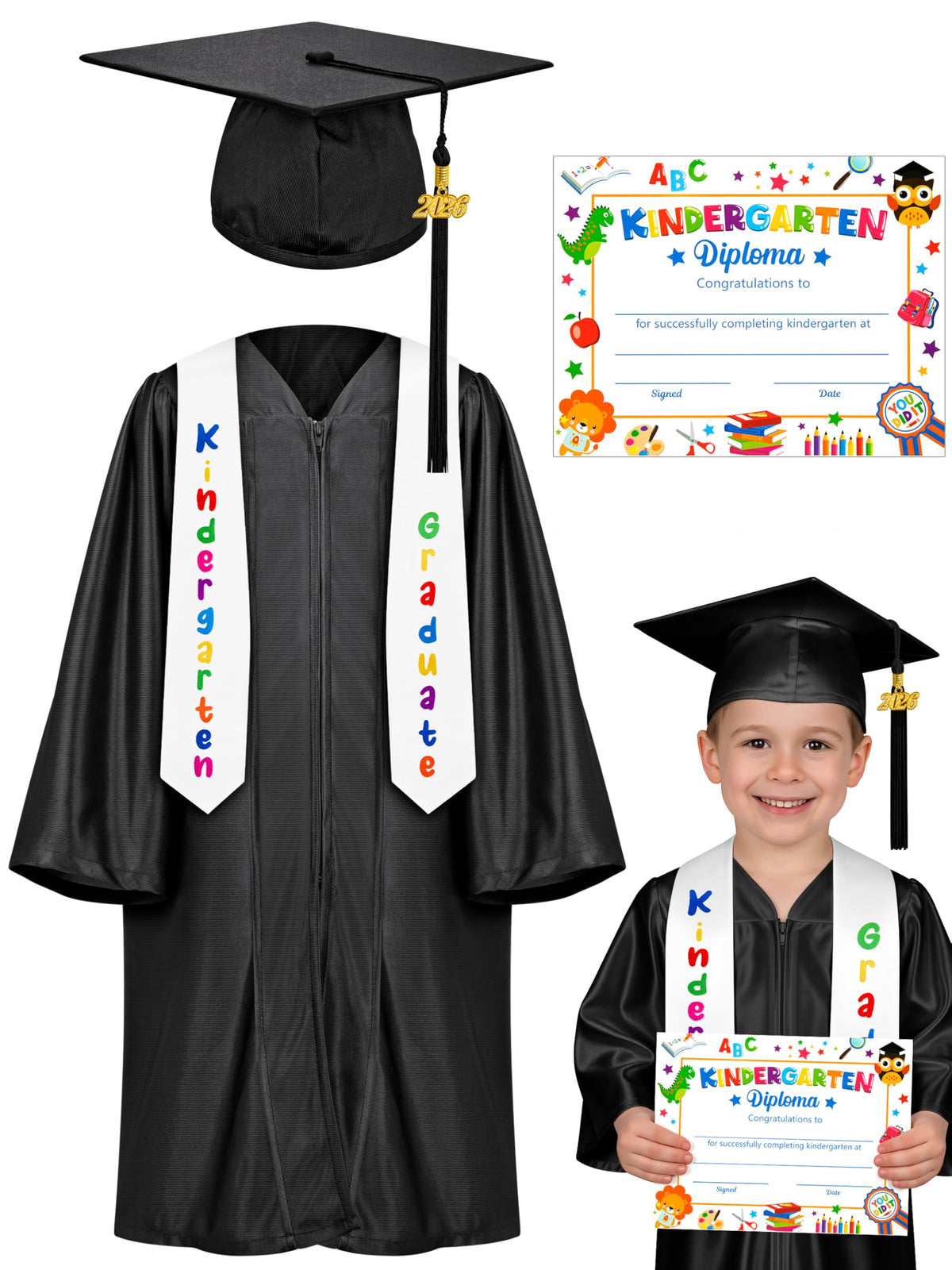 QZYL kindergarten graduation cap and gown set ready for a polished ceremony