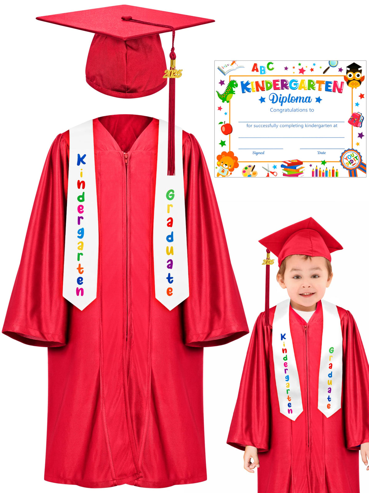 QZYL kindergarten graduation gown in red for a standout ceremony.