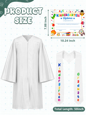 QZYL white graduation gown close-up showing glossy, wrinkle-resistant polyester.