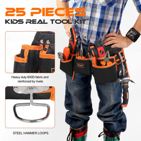 R RECOMFIT kid's tool belt worn by a young builder