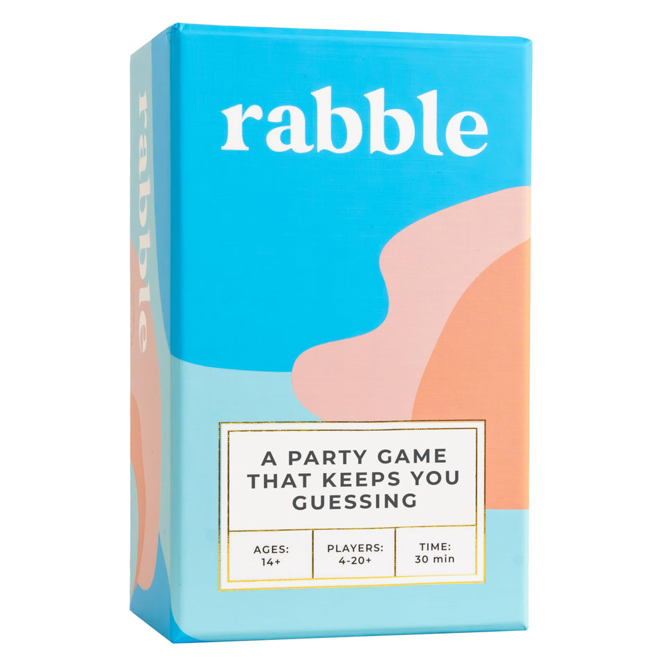 Rabble cards spread on table for fast team clues.