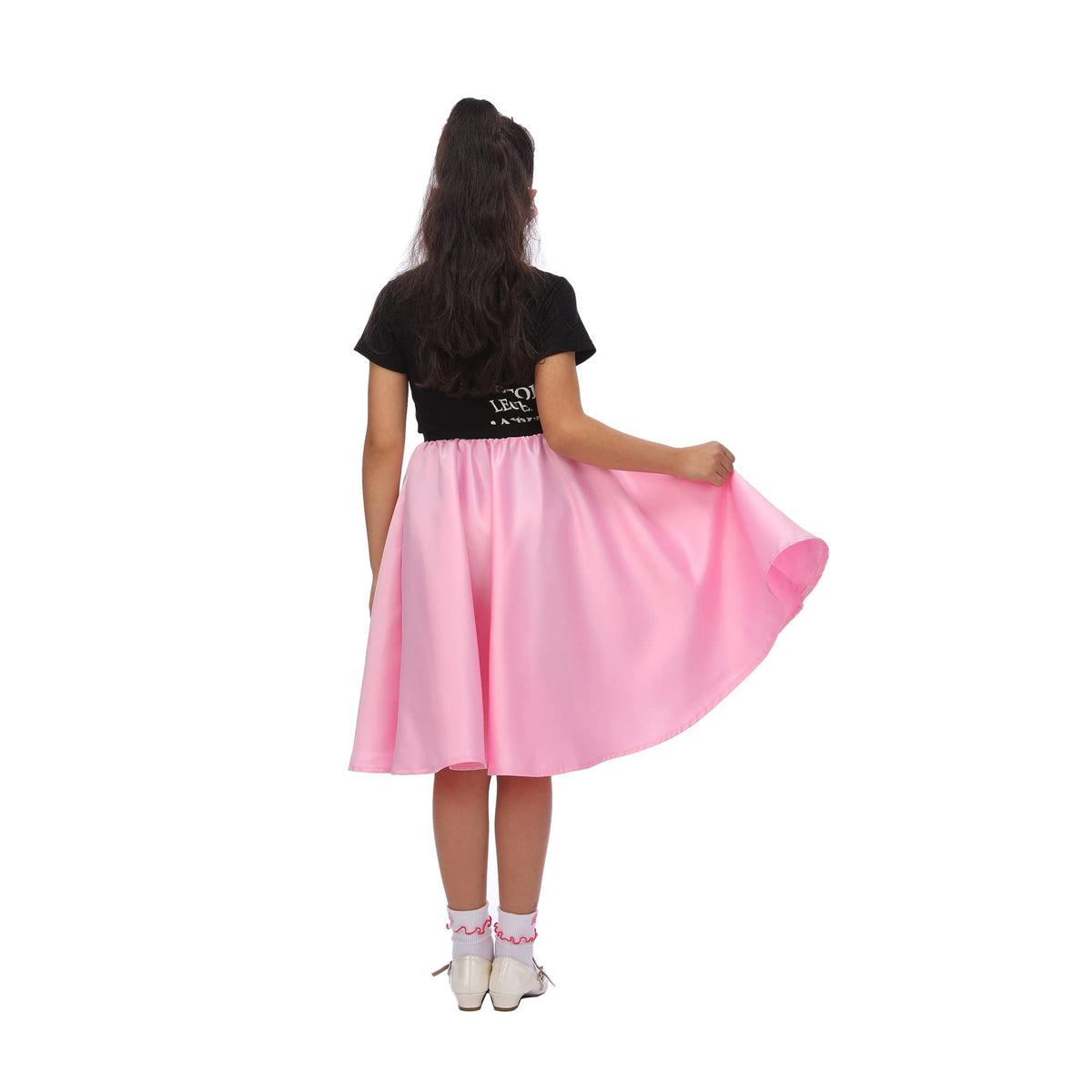 Rabtero sock hop costume with glasses frames to complete a 1950s style.
