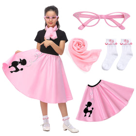 Rabtero pink poodle skirt for girls, vintage 1950s style perfect for parties.