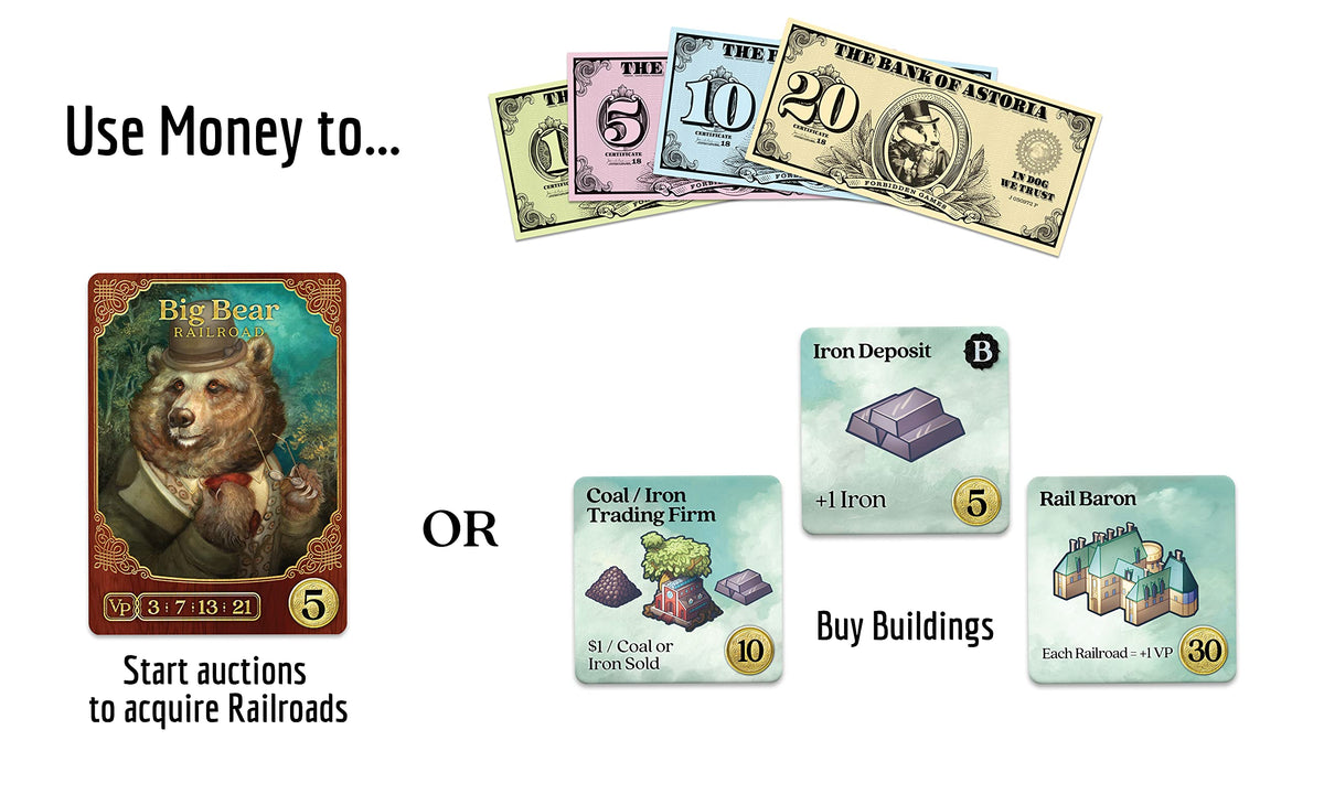 Raccoon Tycoon town cards offer versatile scoring paths for varied strategies.