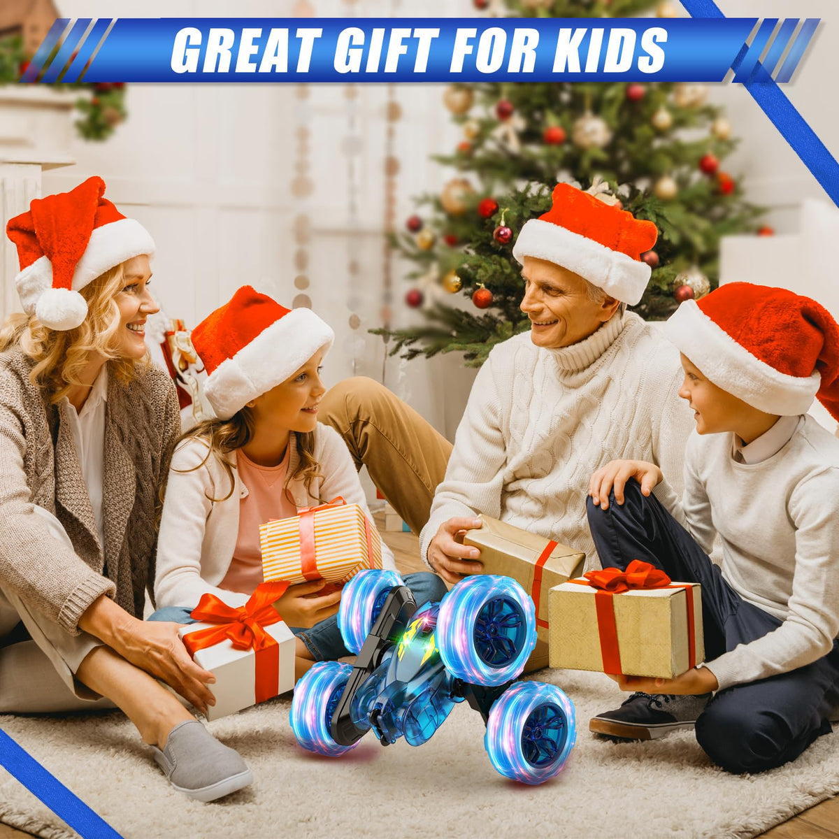 RacingFun blue RC car with 2.4GHz remote for multi-car play.