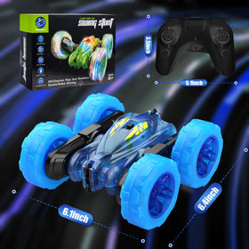 RacingFun blue remote with double-sided steering and 360 rotation.