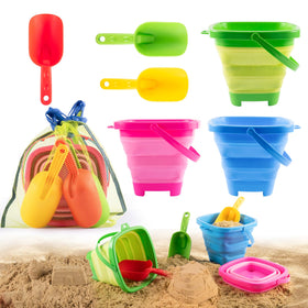 RacingFun collapsible beach buckets ready for quick setup on the shore.