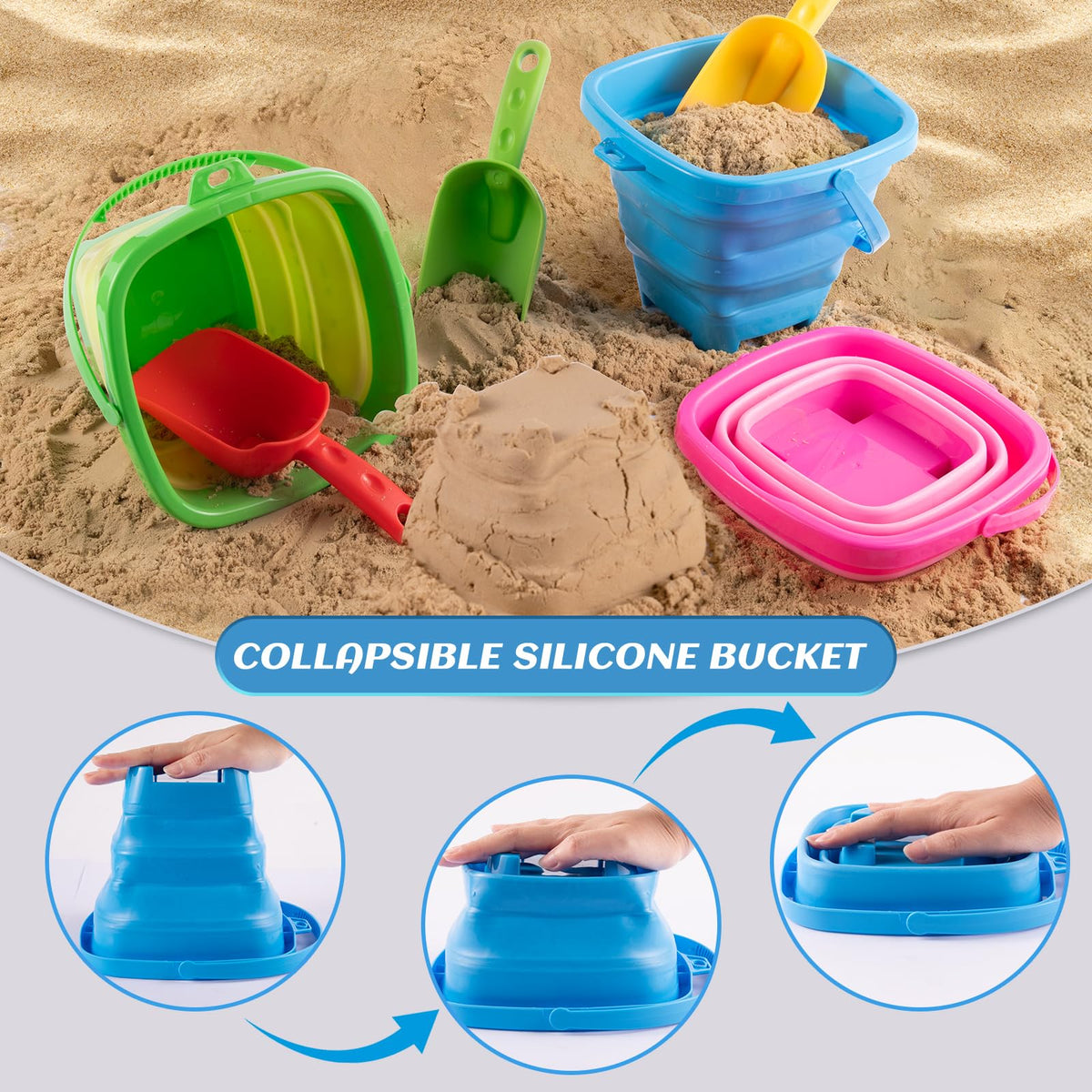 RacingFun collapsible buckets packed flat for easy travel and storage.