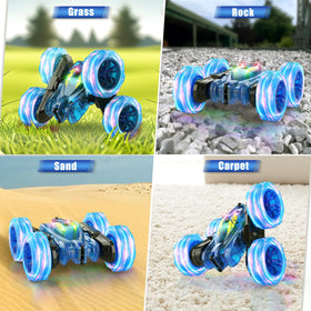 RacingFun blue RC car USB-C charging for quick recharges.