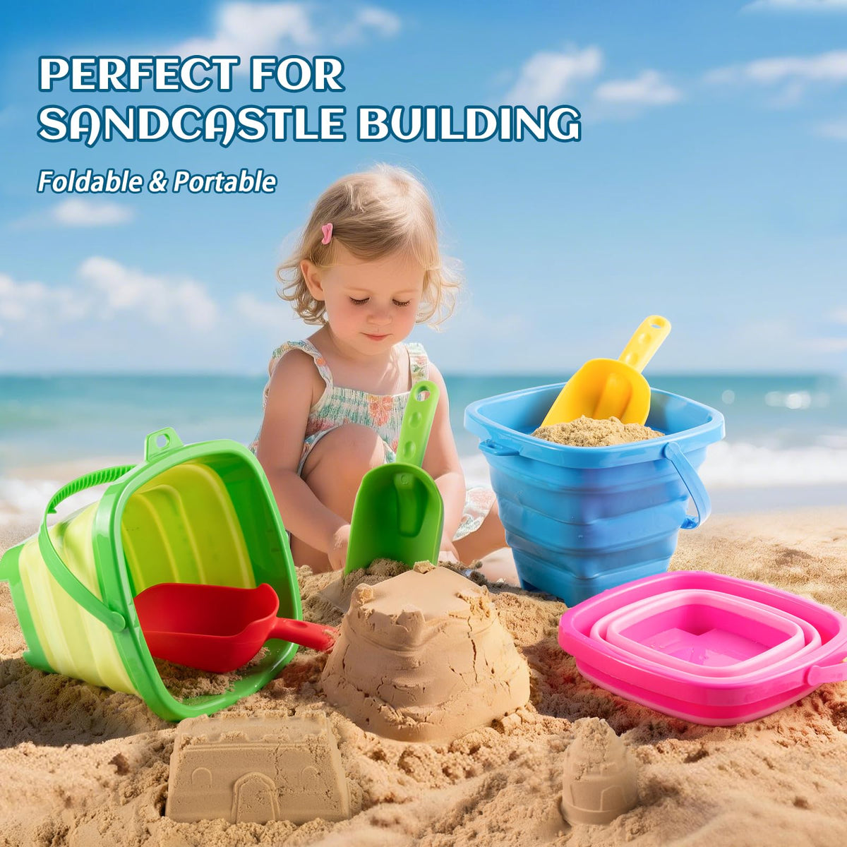 RacingFun silicone beach shovels in bright colors for gentle digging.