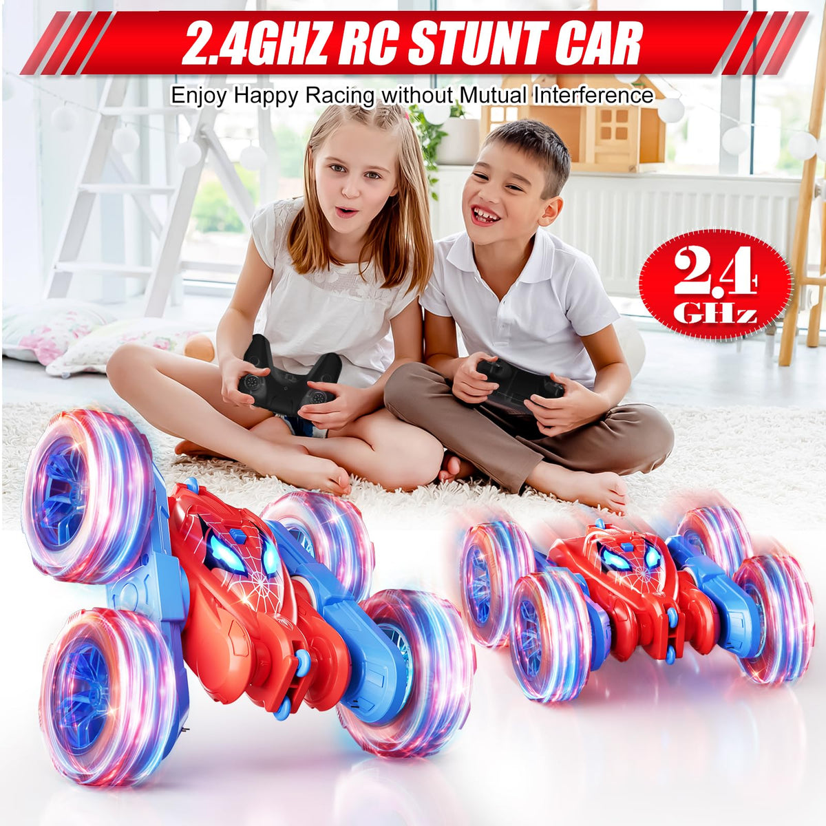 RacingFun Spider RC Car supports up to 12 cars on 2.4GHz.