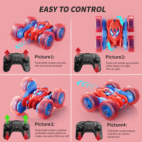 RacingFun Spider RC Car body lights enhance stunt visibility.