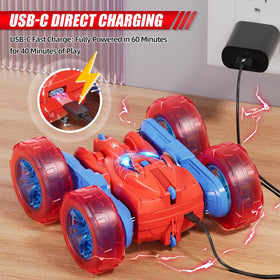 RacingFun Spider RC Car with LED wheel lights for night play.