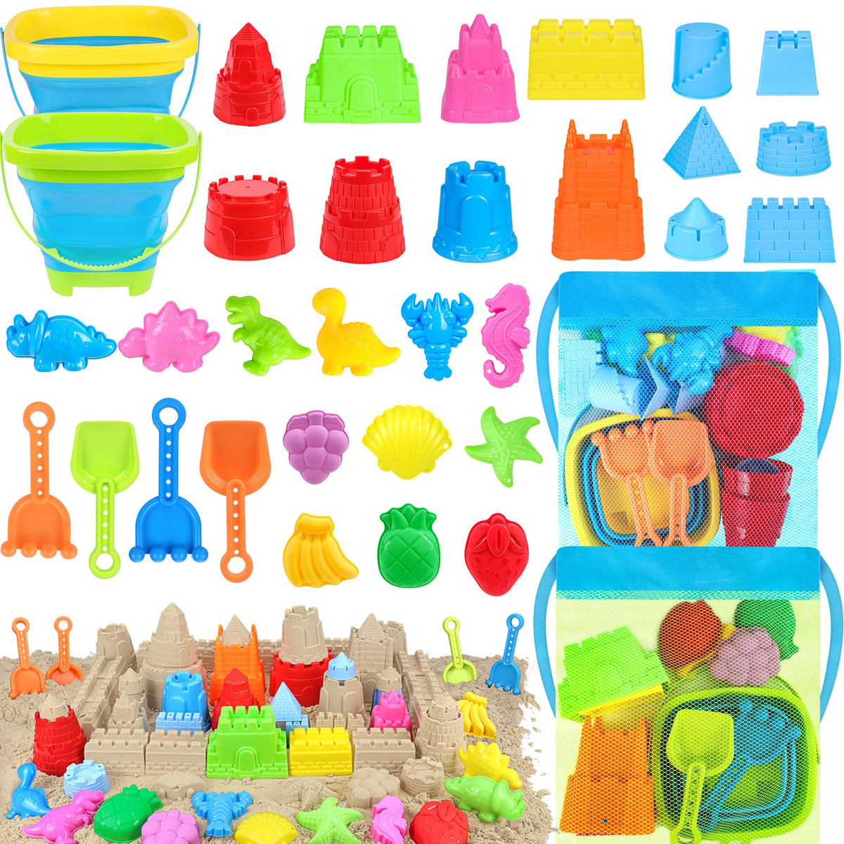RACPNEL collapsible beach bucket in use for travel and play at the shore.