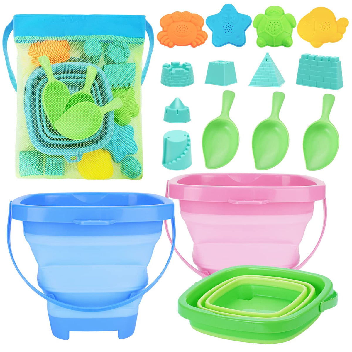 RACPNEL collapsible beach buckets pack shows compact storage for trips