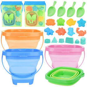 RACPNEL collapsible beach buckets 4-pack, ideal for family beach days and easy storage.