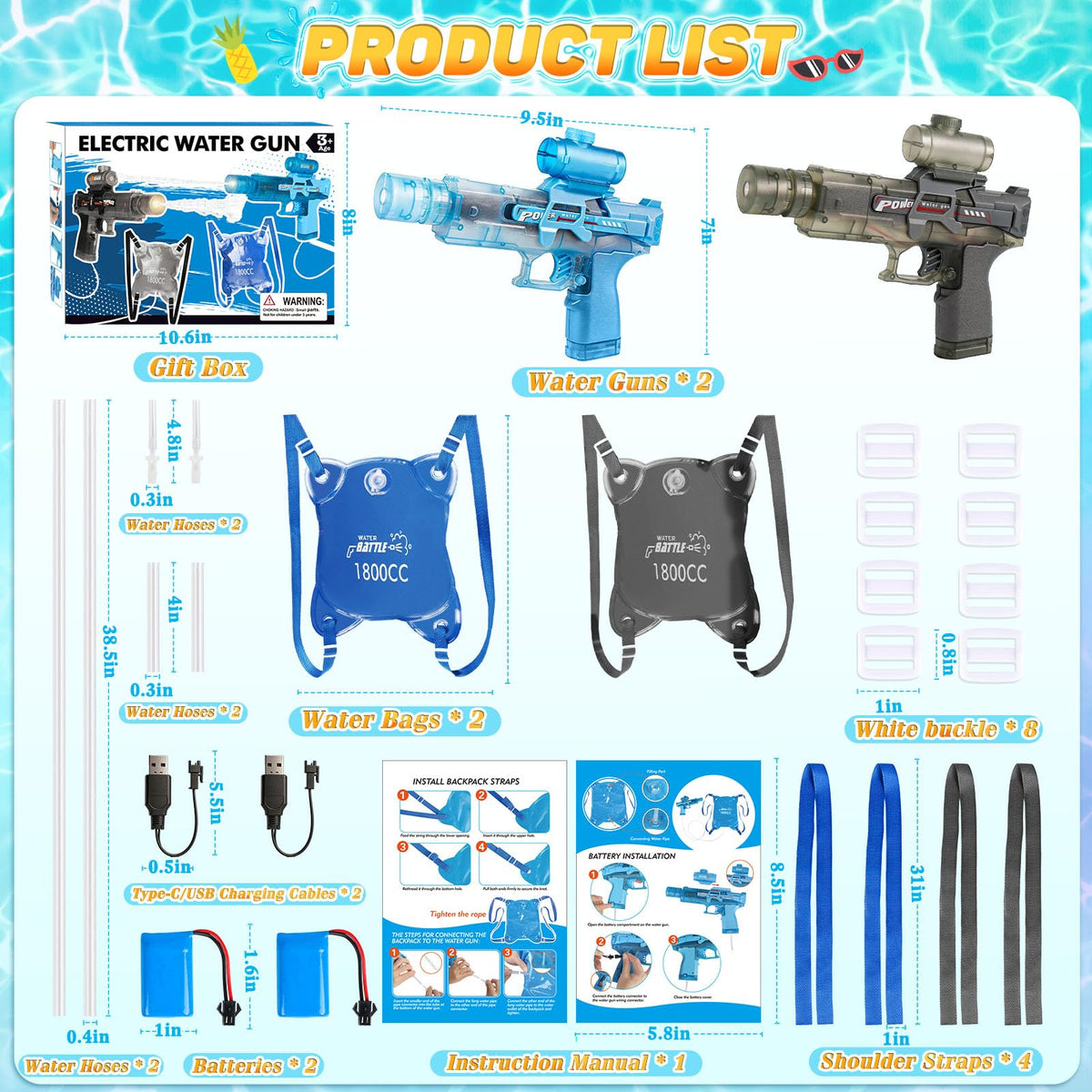 RACPNEL 1.2m water hose connected to water gun setup.