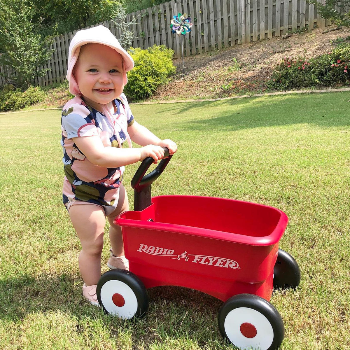 Radio Flyer 2-in-1 wagon converts from push walker to pull wagon.