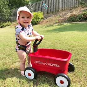 Radio Flyer 2-in-1 wagon converts from push walker to pull wagon.