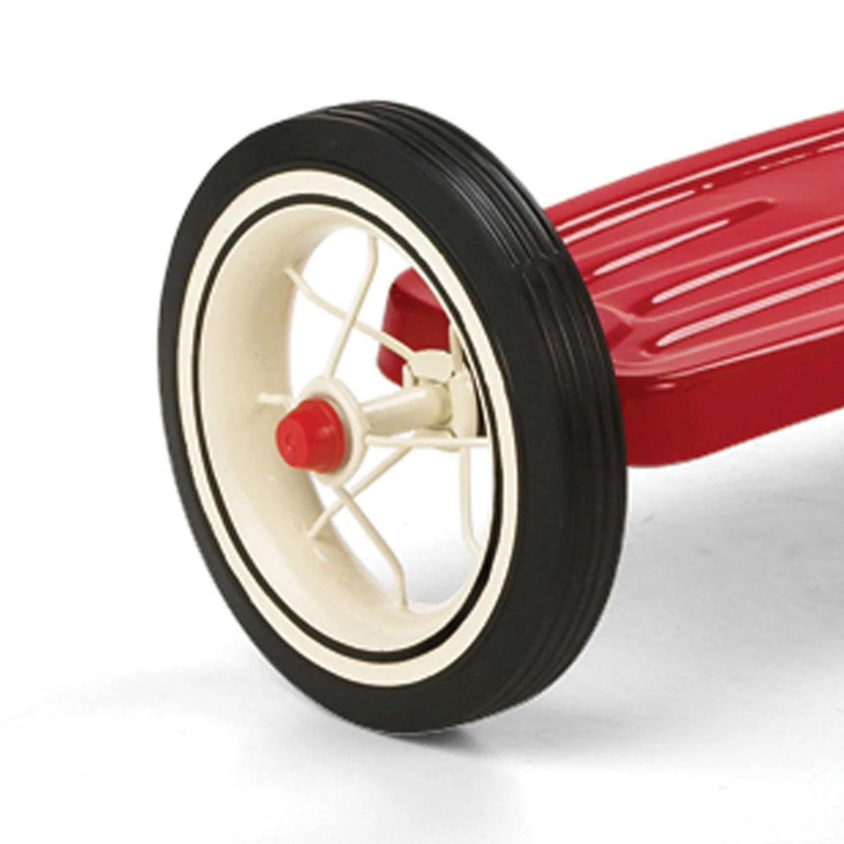 Radio Flyer 34TX 10-inch front wheel supports stable steering.