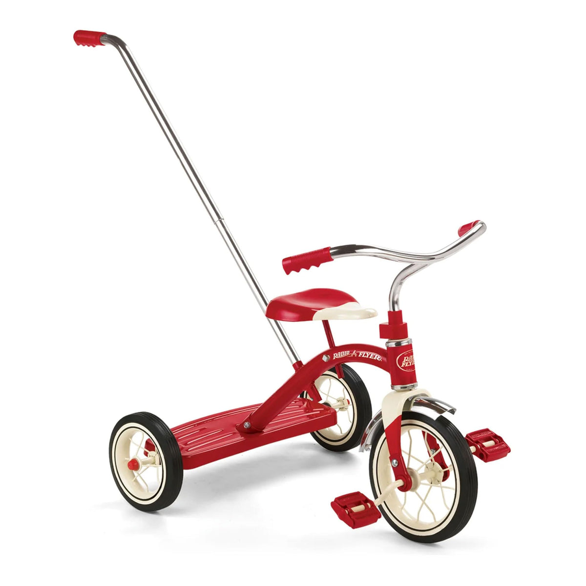 Radio Flyer 34TX front view showcases a classic red steel frame and durable wheels.