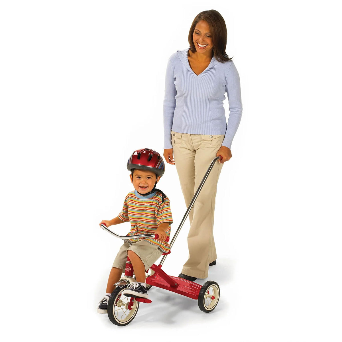 Radio Flyer 34TX push handle with 3 positions enables guided riding.