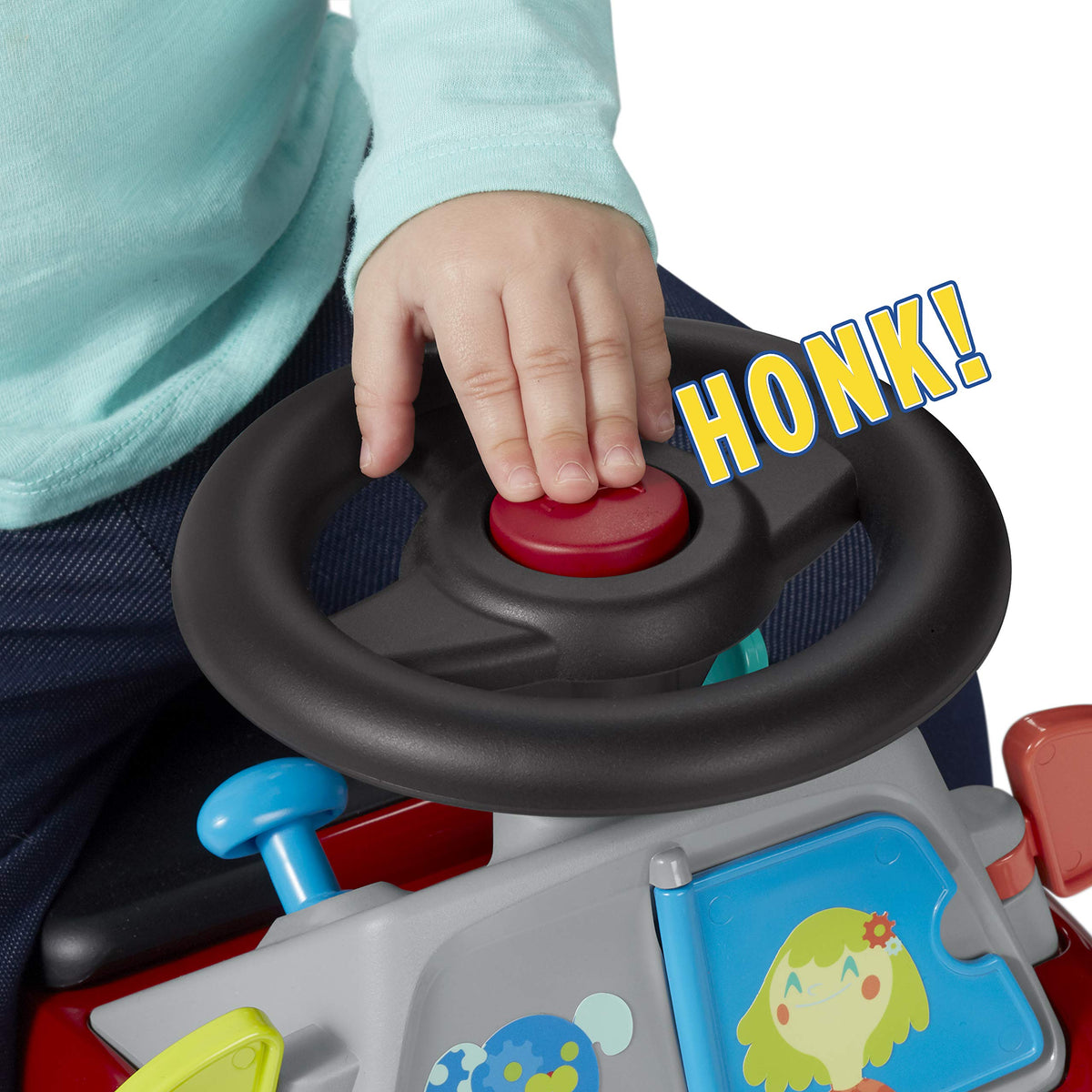 Radio Flyer Busy Buggy gears and beads activate tactile exploration.