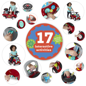 Radio Flyer Busy Buggy sensory dashboard engages little hands with buttons and gears.