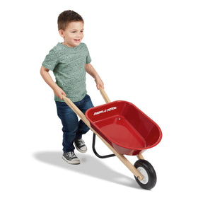 Radio Flyer Classic Kids Wheelbarrow tray—seamless steel surface for safe, scratch-free play.