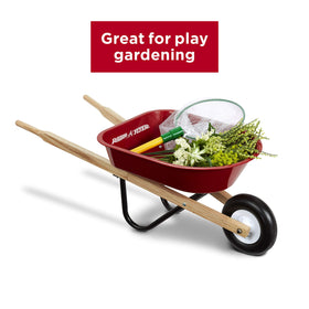 Radio Flyer Classic Kids Wheelbarrow wooden handles—authentic grip for confident steering.