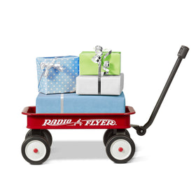 Radio Flyer Mini Classic Red Wagon playtime scene with kids and toys.