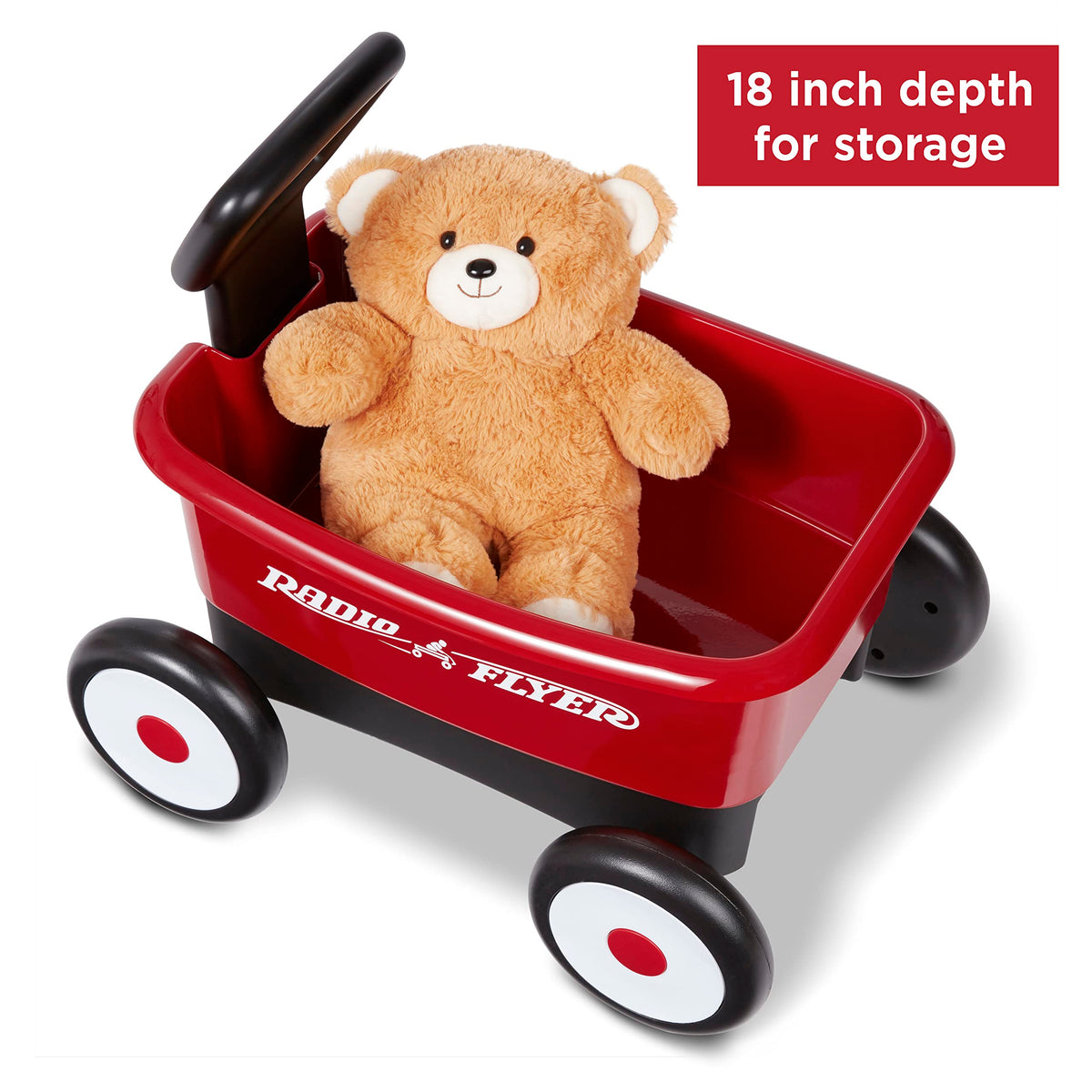Radio Flyer Push & Pull Walker Wagon includes teddy bear companion.