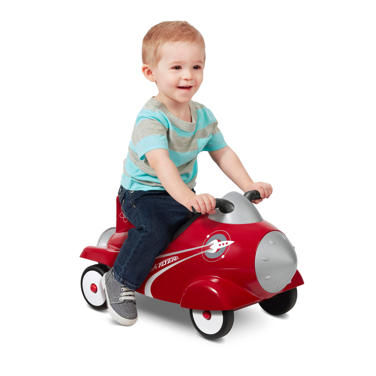 Radio Flyer Retro Rocket push walker mode supports early balance during first steps.