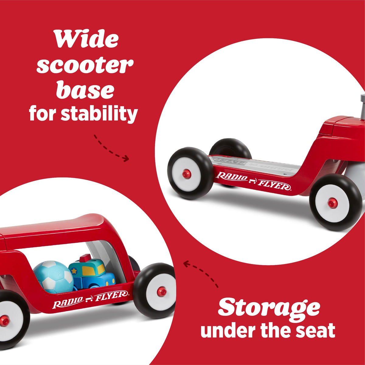 Sturdy frame with four wheels provides stable, beginner-friendly riding.