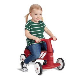 Radio Flyer Scoot About Sport front wheels enhance stability for beginners.