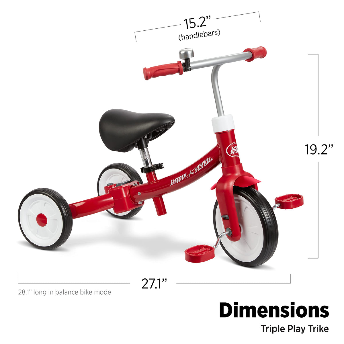 Radio Flyer Triple Play Trike balance bike mode helps balance and steering control