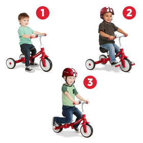 Radio Flyer Triple Play Trike pedal storage keeps gear tidy between rides