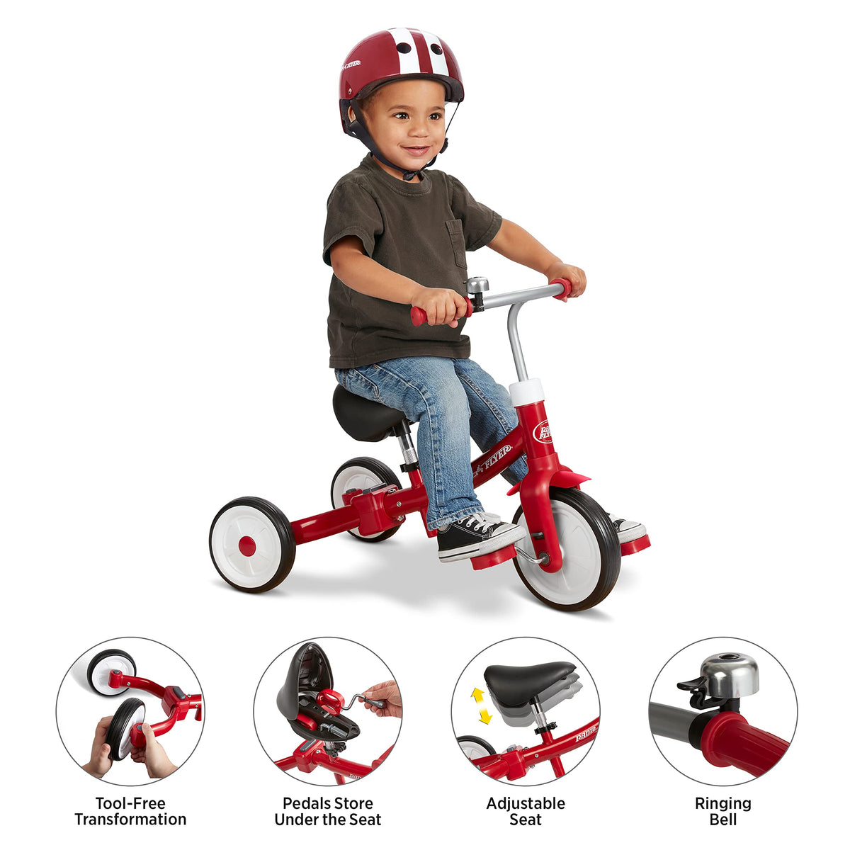 Radio Flyer Triple Play Trike in tricycle mode supports pedaling coordination outdoors