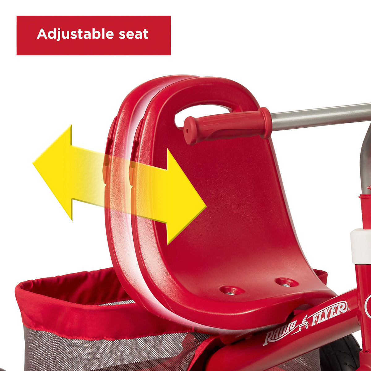 Radio Flyer push handle with foam grip for easy parent steering.