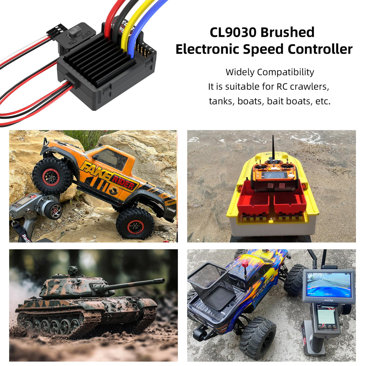 Radiolink CL9030 90A ESC shows 5A BEC integration for stable power.