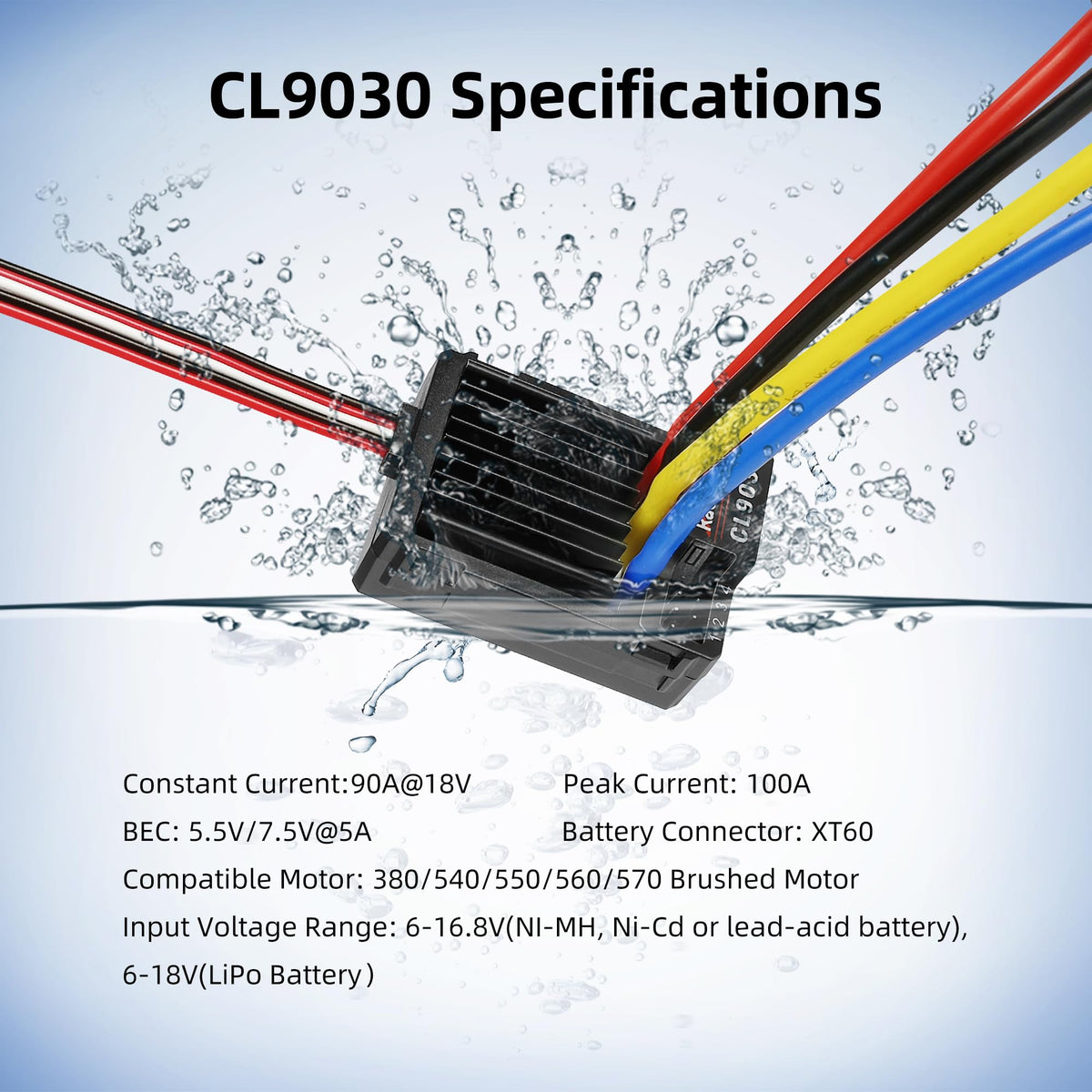 Radiolink CL9030 90A ESC side view highlighting compact design and built-in BEC.