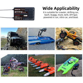 Radiolink R7FG real-time telemetry displays battery voltage and RSSI.