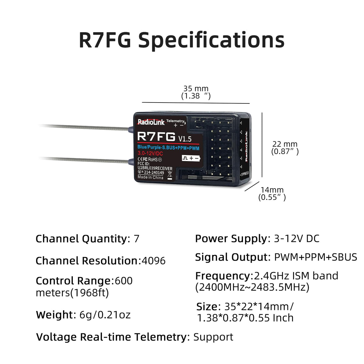 Radiolink R7FG supports 3-12V DC servos.