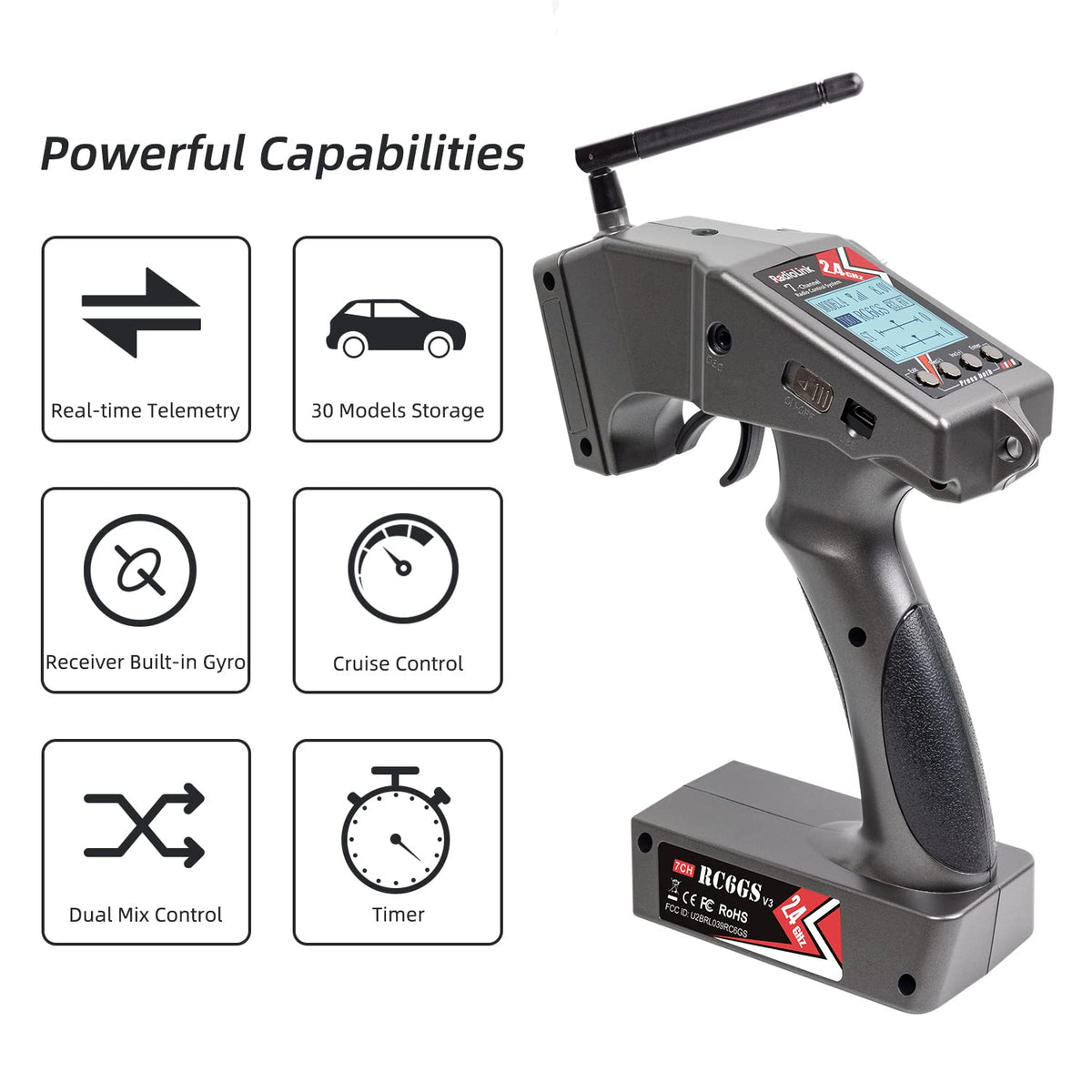 Radiolink RC6GS V3 gyro receiver R7FG stabilizing steering for precise drifting.