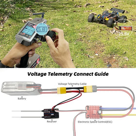 Radiolink RC6GS V3 telemetry display showing battery and RSSI
