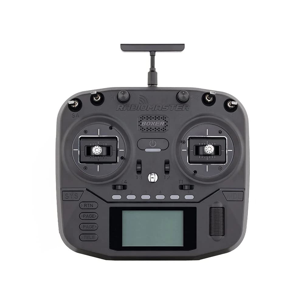 RadioMaster Boxer front-angle view highlights compact ergonomic design for comfortable handling.