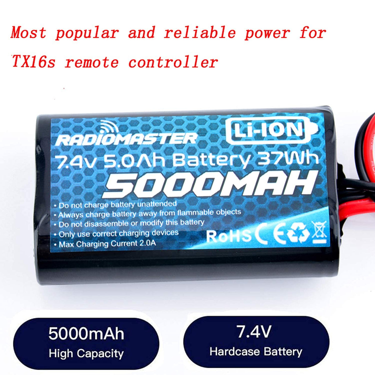 RADIOMASTER TX16S battery dimensions 72x42x22 mm for a slim fit